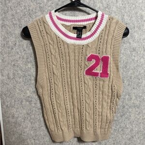 Forever 21 Beige Knit Vest with Pink Detail